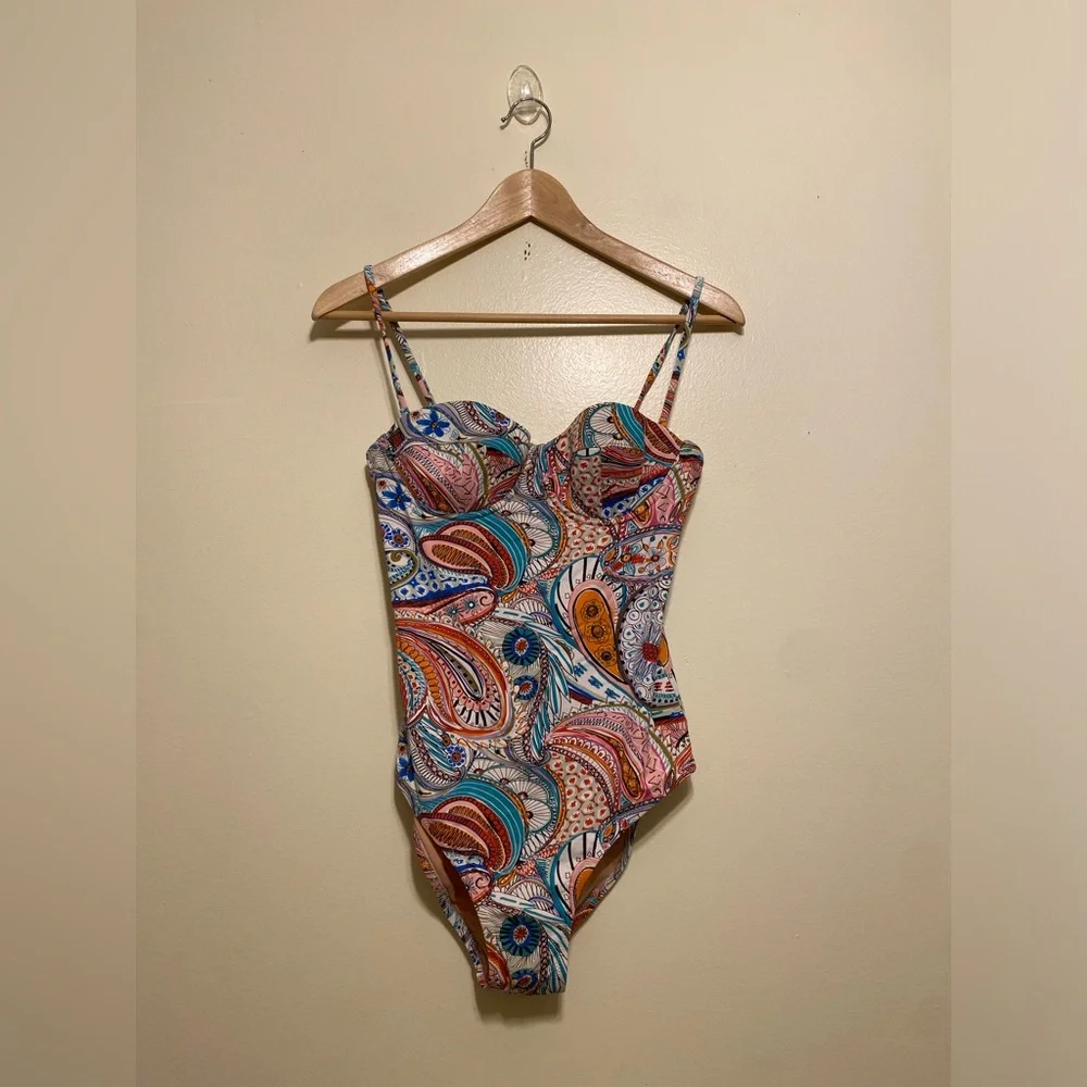 J. Crew Multicolor Paisley One-Piece with Nude Lining. Size 4